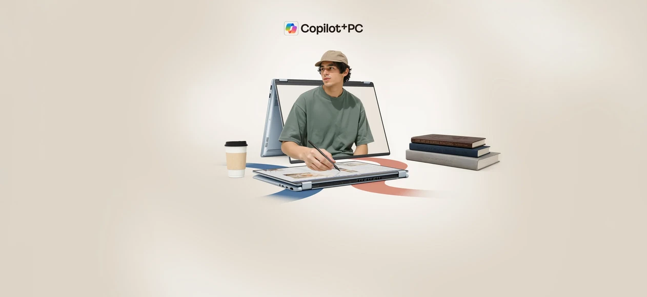 A banner with ASUS Vivobook S14 Flip/S16 Flip in an angled view